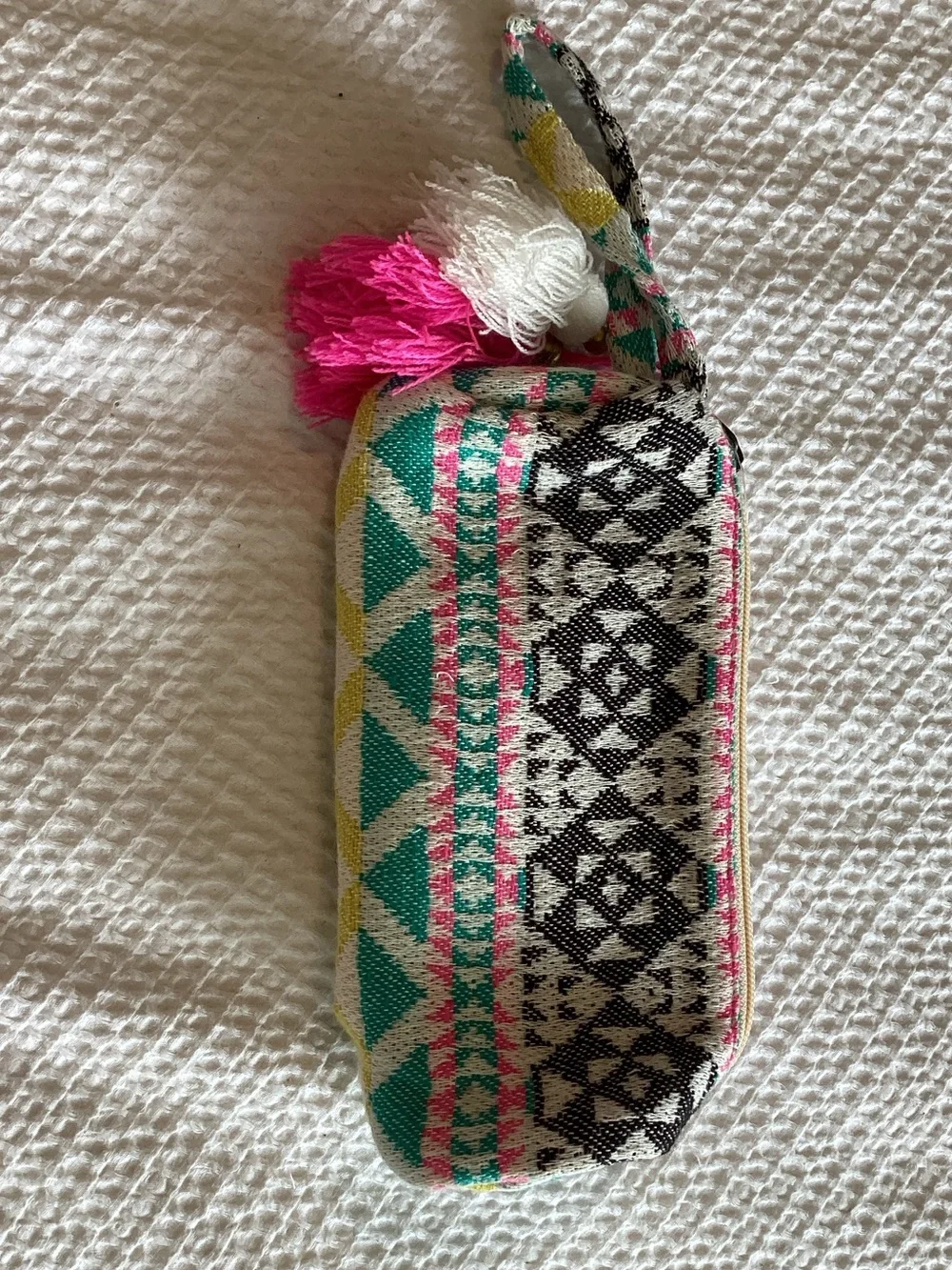 lovestitch Teal Pink Black Patterned Wristlet Cosmetic Pouch
